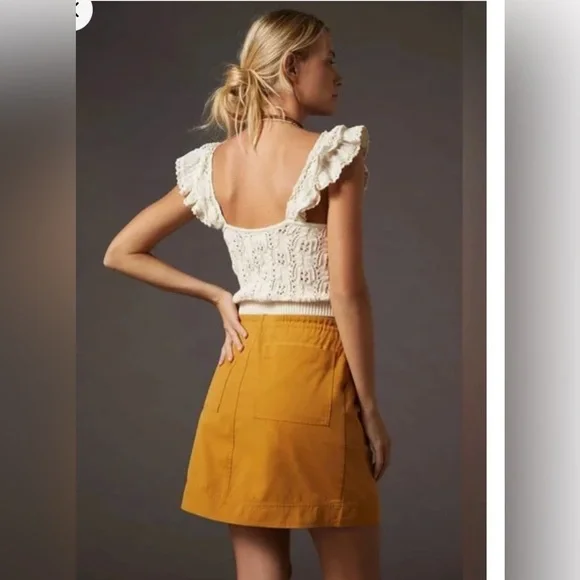 Anthropologie Mustard Drawstring Pocket Skirt - Women size L nwot - Picture 3 of 10